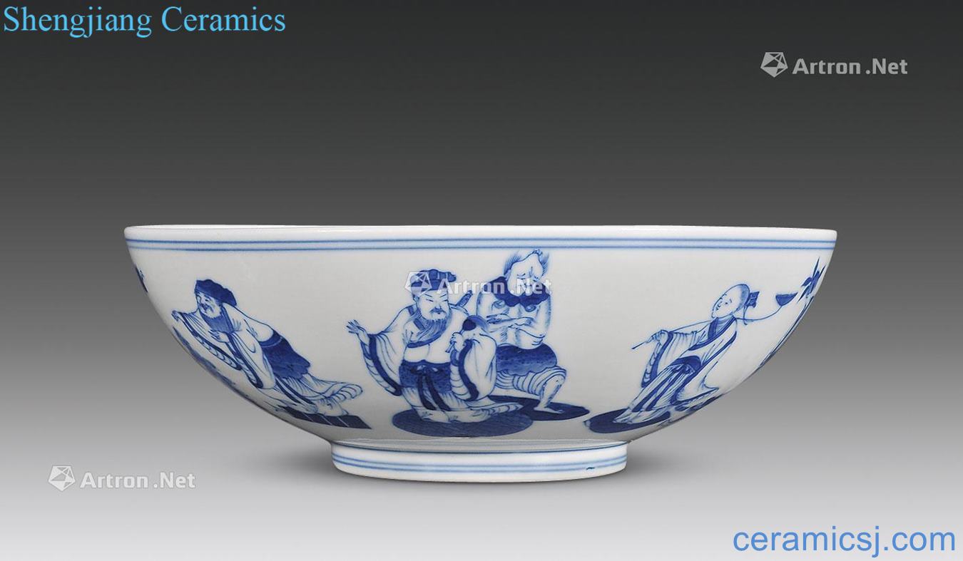 qing Blue and white figure large bowl of the eight immortals