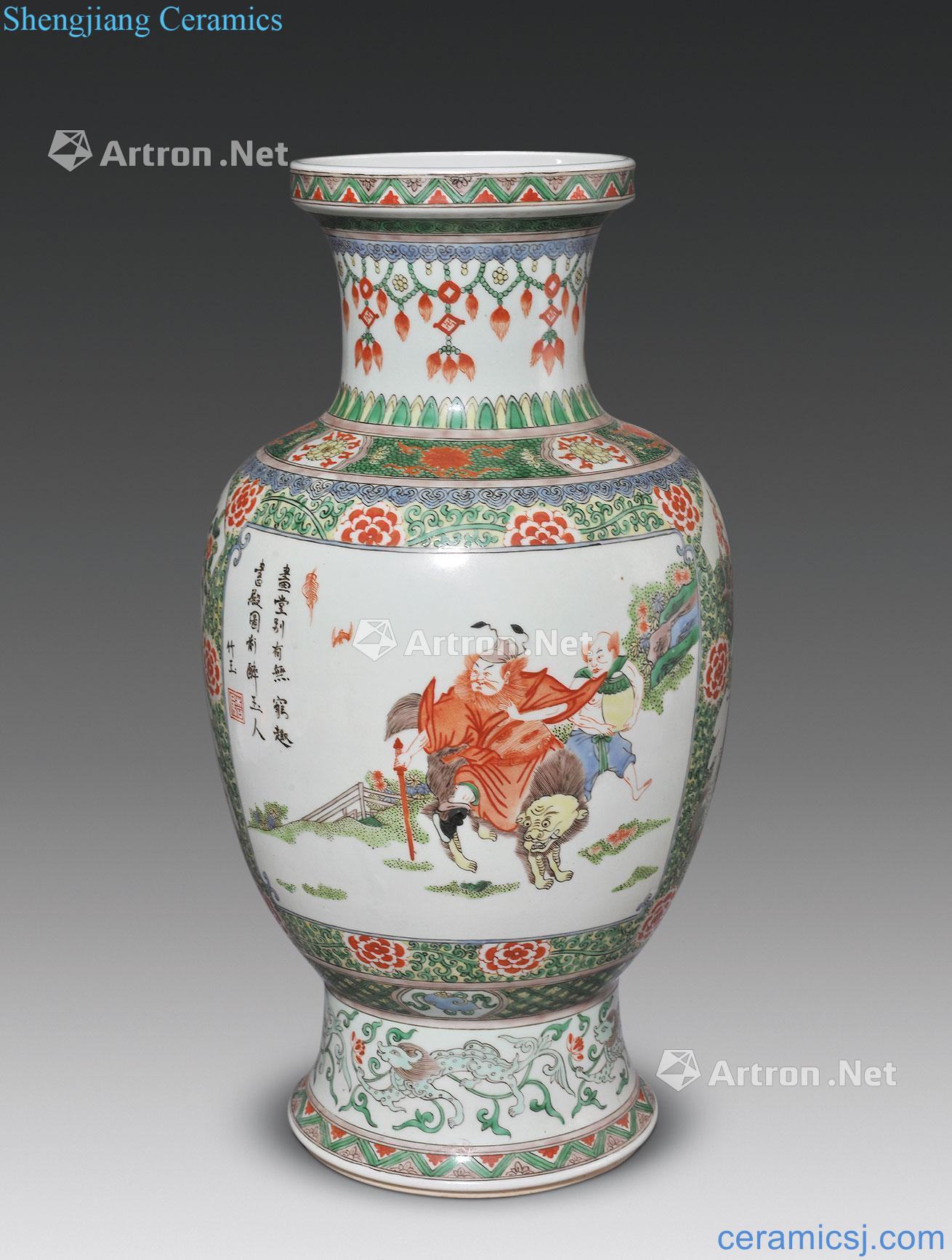Qing guangxu Colorful flowers benevolent grain dish buccal bottle medallion immortal characters