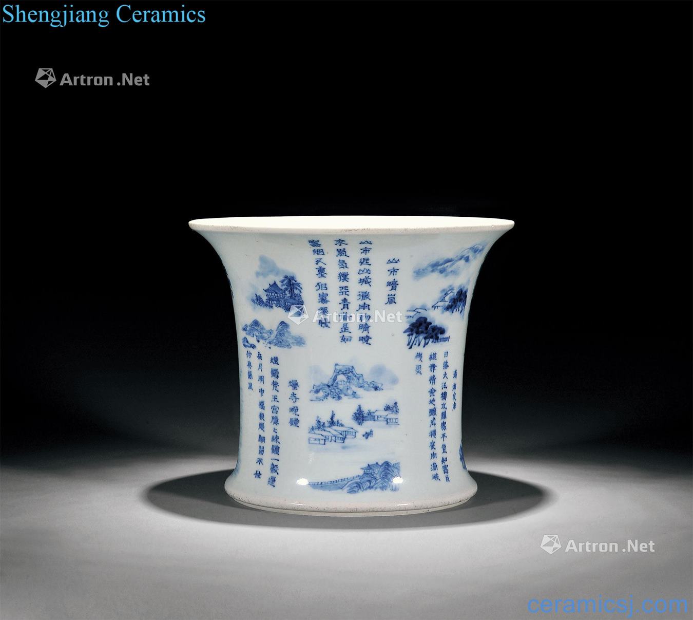 The qing emperor kangxi Blue and white xiaoxiang eight landscape poems mouth pen container