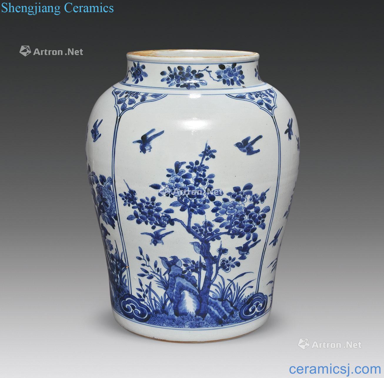 qing Blue and white flower on grain big cans