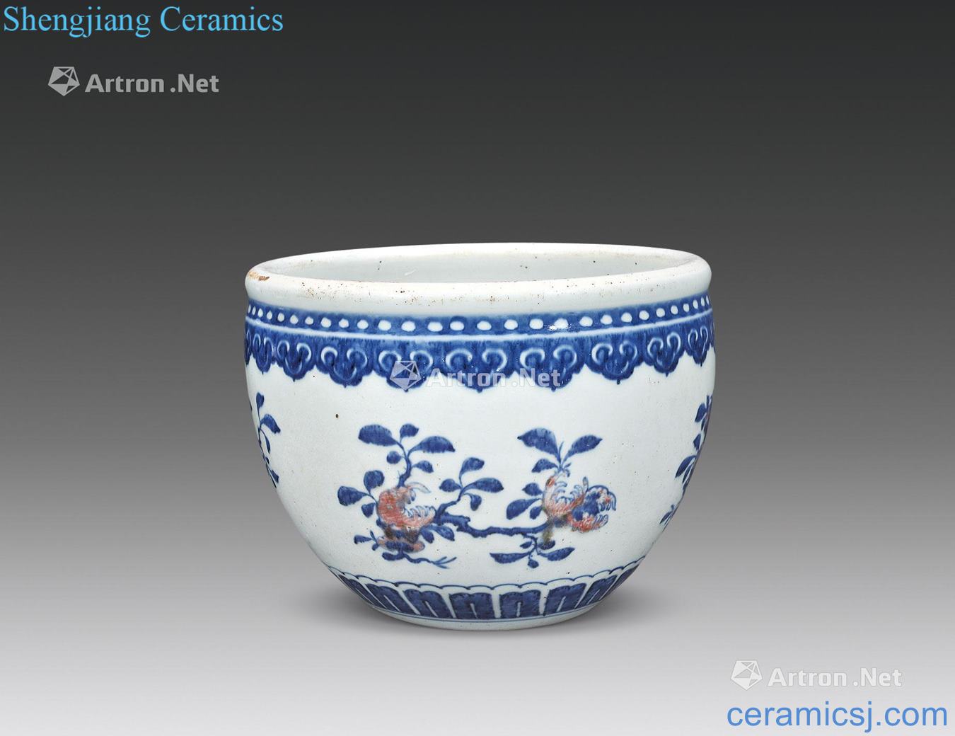 Mid qing Blue and white youligong sanduo grain small cylinder
