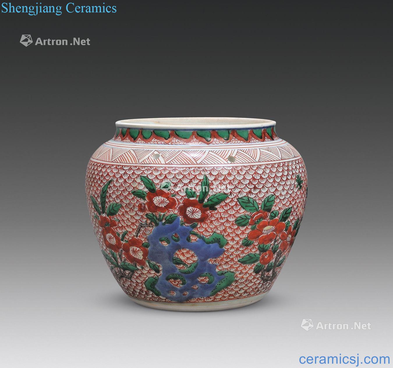 Qing shunzhi Colorful flowers and grain porridge canister