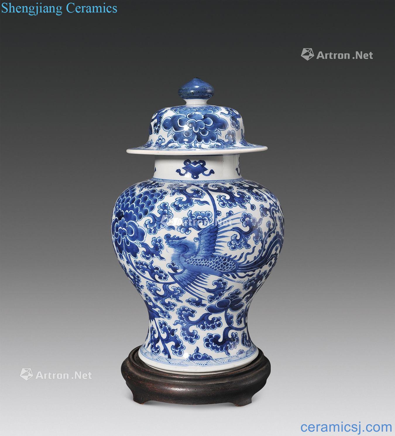 The qing emperor kangxi Blue and white chicken wear peony grains general tank