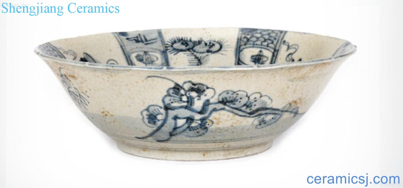 jintong Blue and white shochiku miscellaneous grain kwai mouth treasure bowl