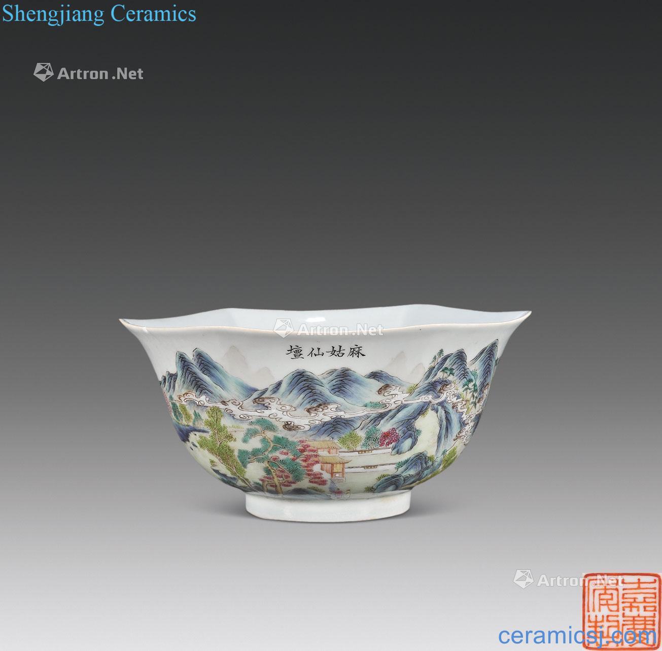 Clear pastel jiangxi ten views "landscape character poems mago fairy altar" six-party bowl