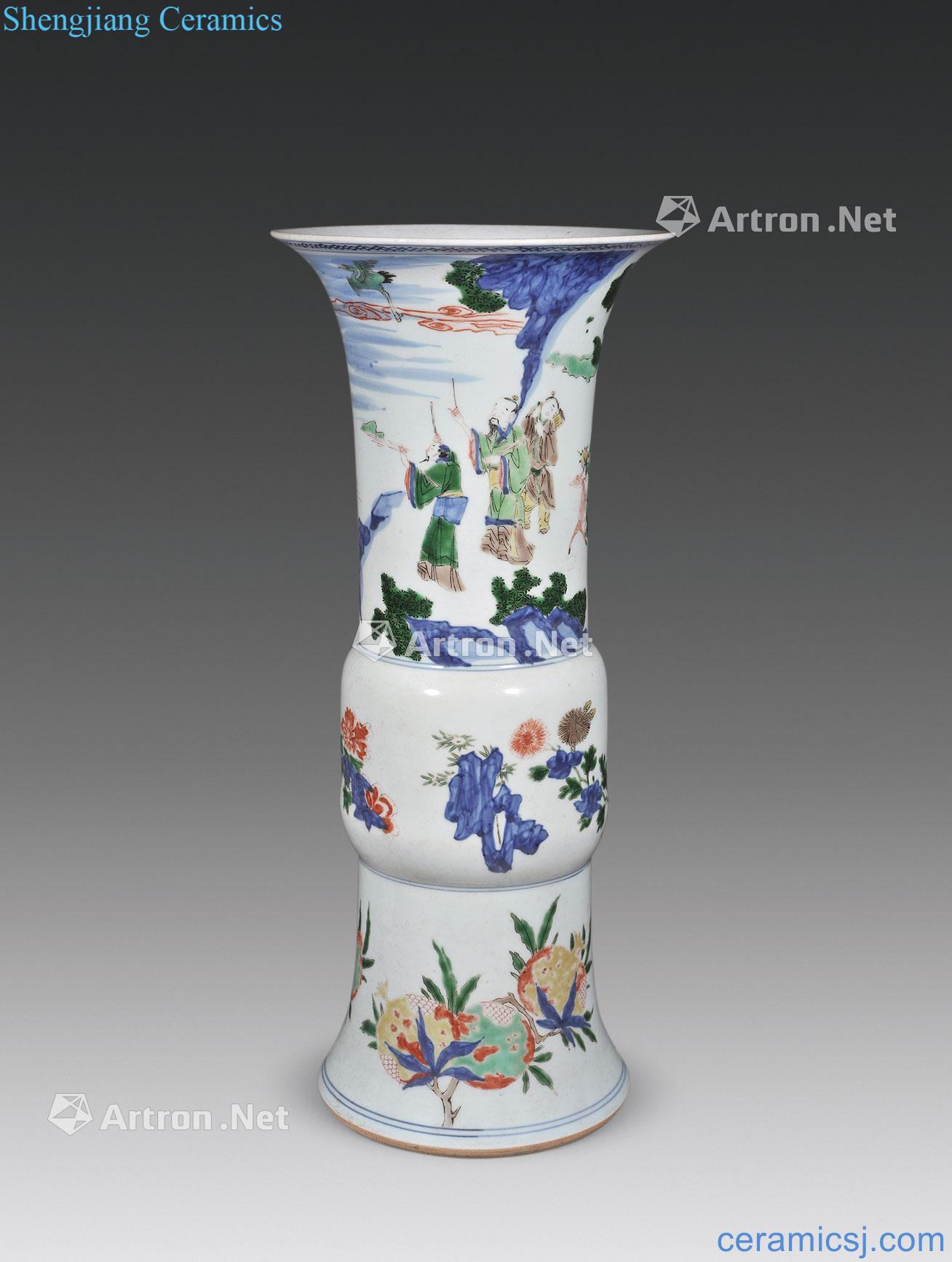qing Grain flower vase with colorful fairy characters