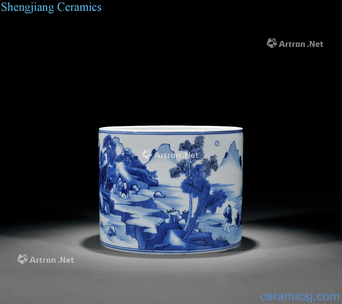 The qing emperor kangxi Blue mountain figure brush pot friends and relatives