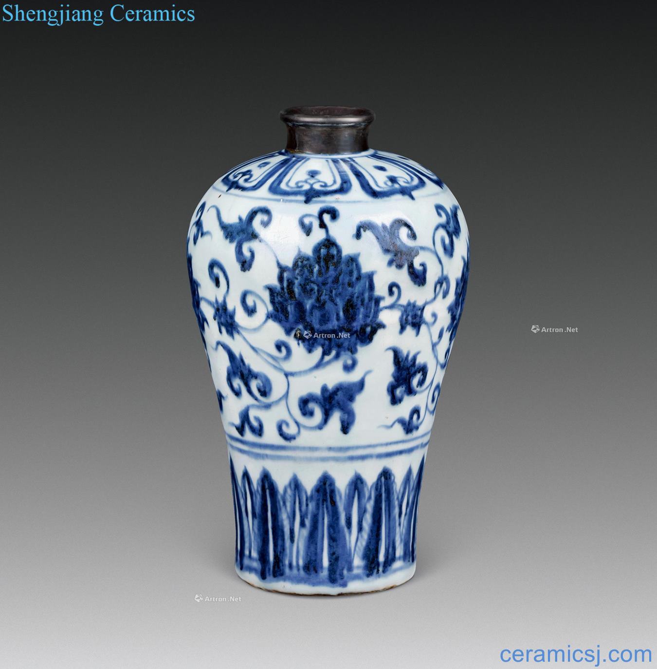 yuan Blue and white tie up branch peony grains may bottle (a)