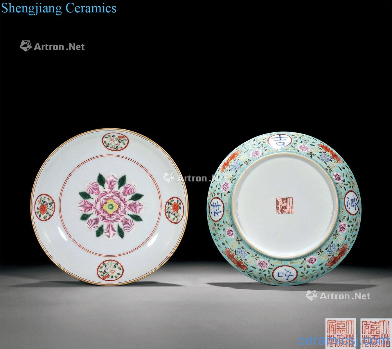 Qing jiaqing pastel fold the lotus flower medallion jixiangruyi plate (a)