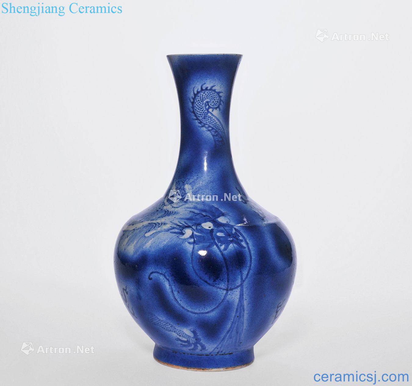 Qing guangxu Blue and white YunLongWen bottle