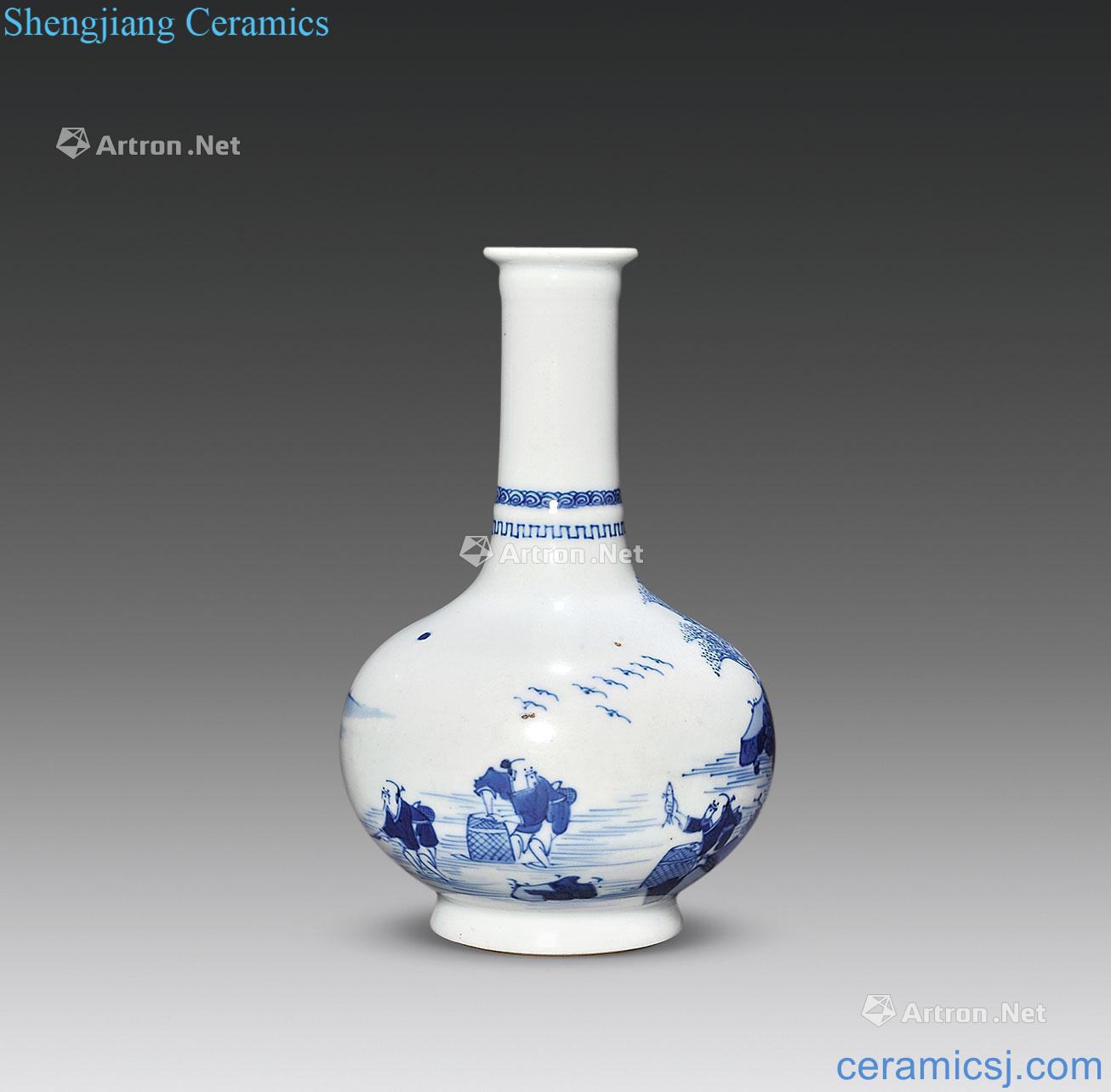 The qing emperor kangxi Blue and white fish figure bottles