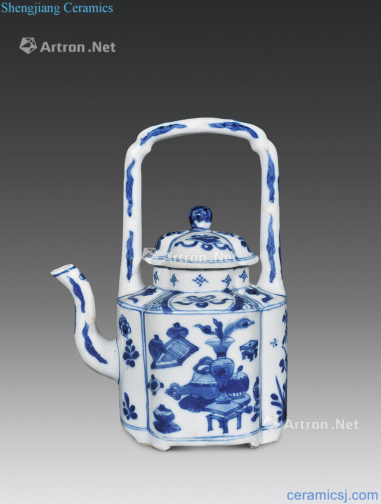 The qing emperor kangxi Blue and white antique girder pot