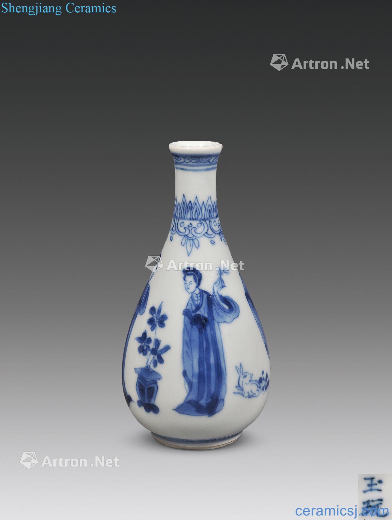 The qing emperor kangxi Blue and white four beautiful small okho spring bottle
