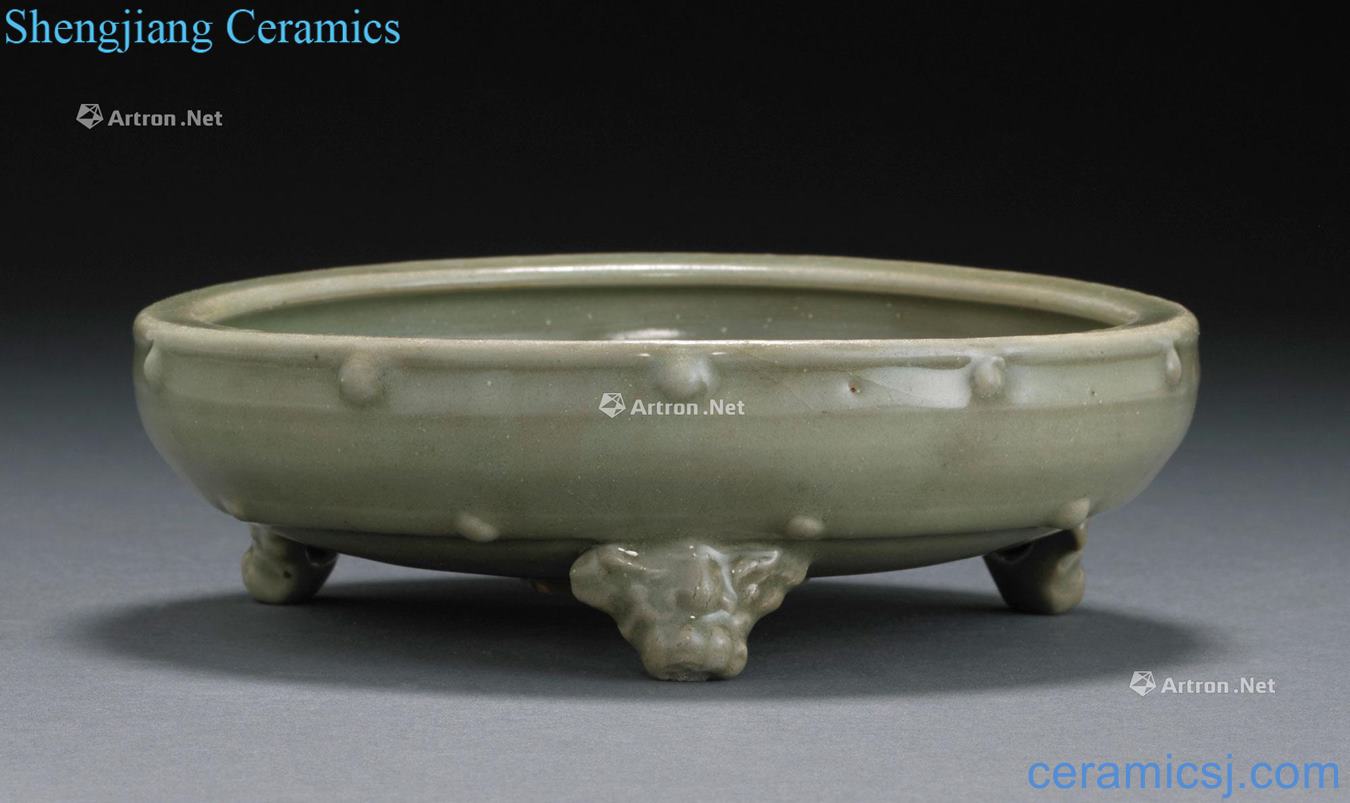 Ming Longquan celadon green glaze beast three-legged incense burner