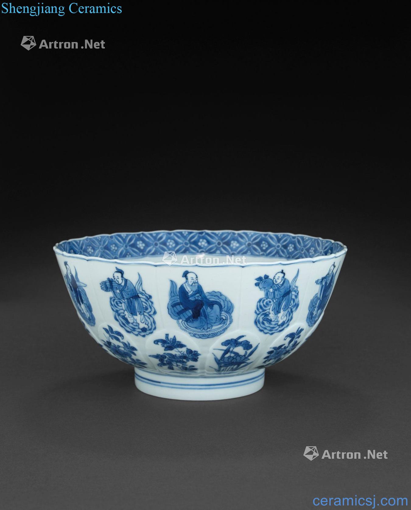 The qing emperor kangxi Blue and white figure 盌 and landscape the flask the eight immortals