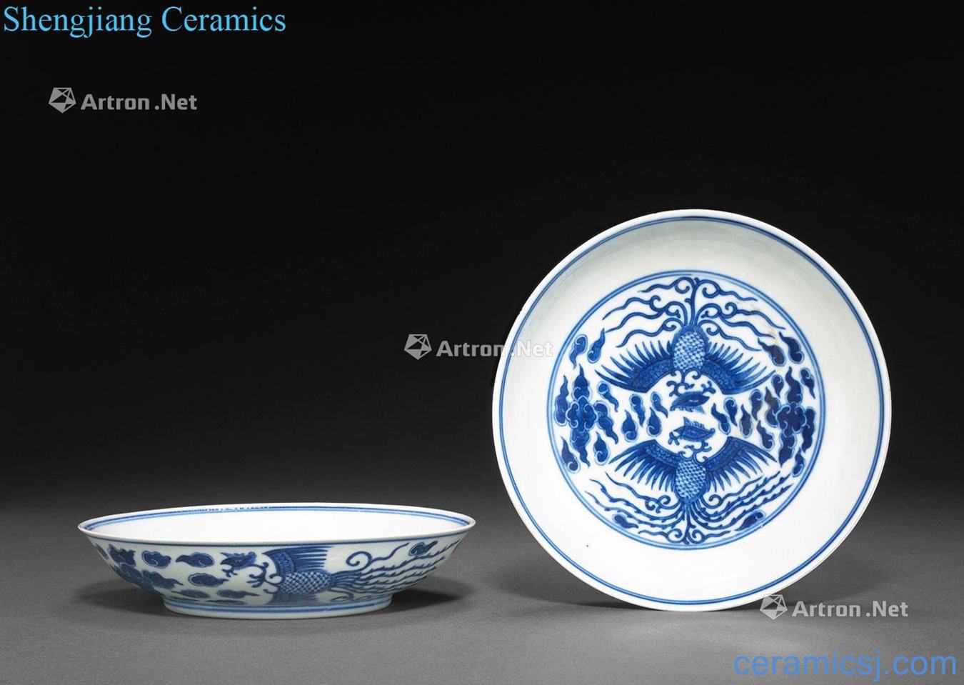 Qing xuantong Blue and white double phoenix tray (four pieces)