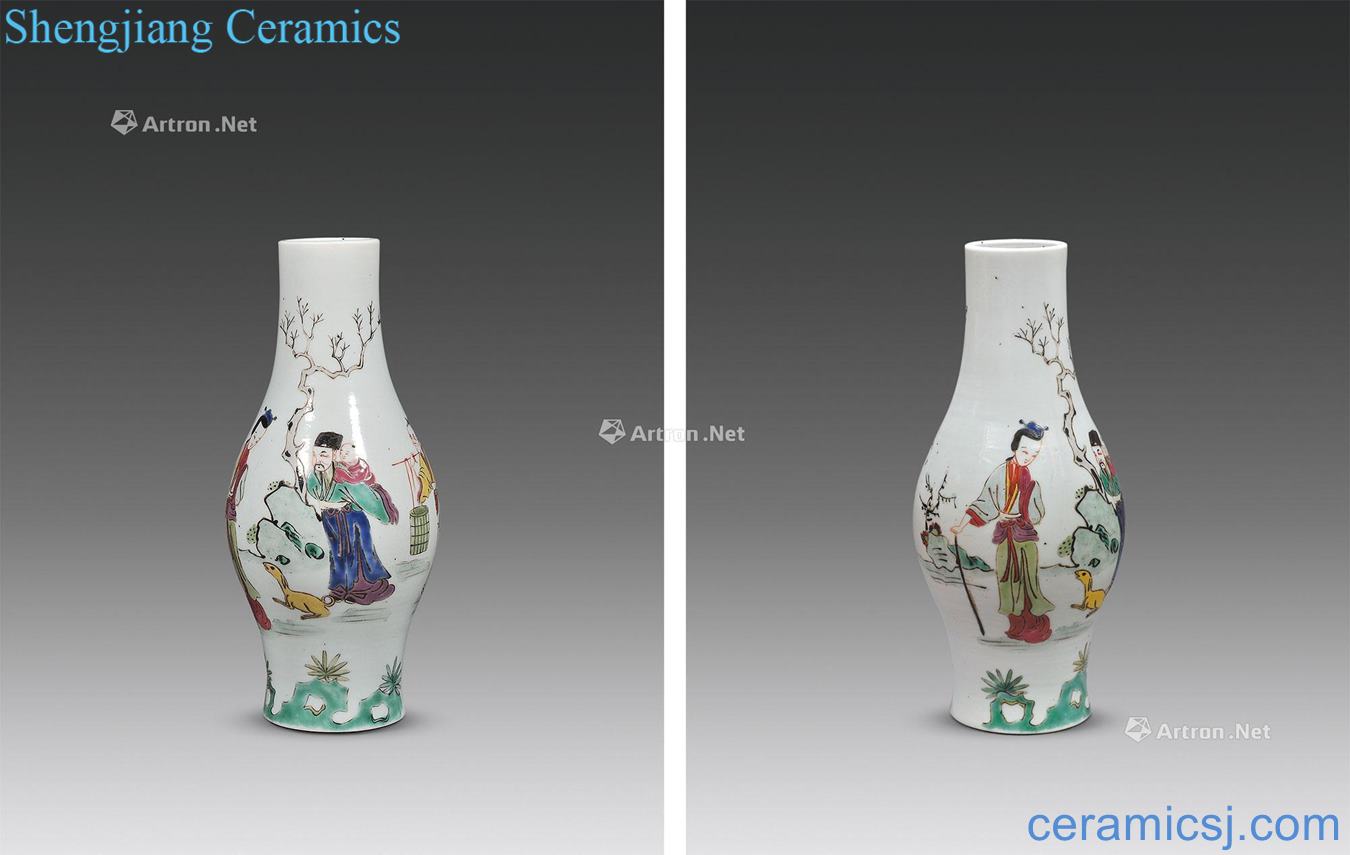 Qing yongzheng pastel character lines small olive bottle
