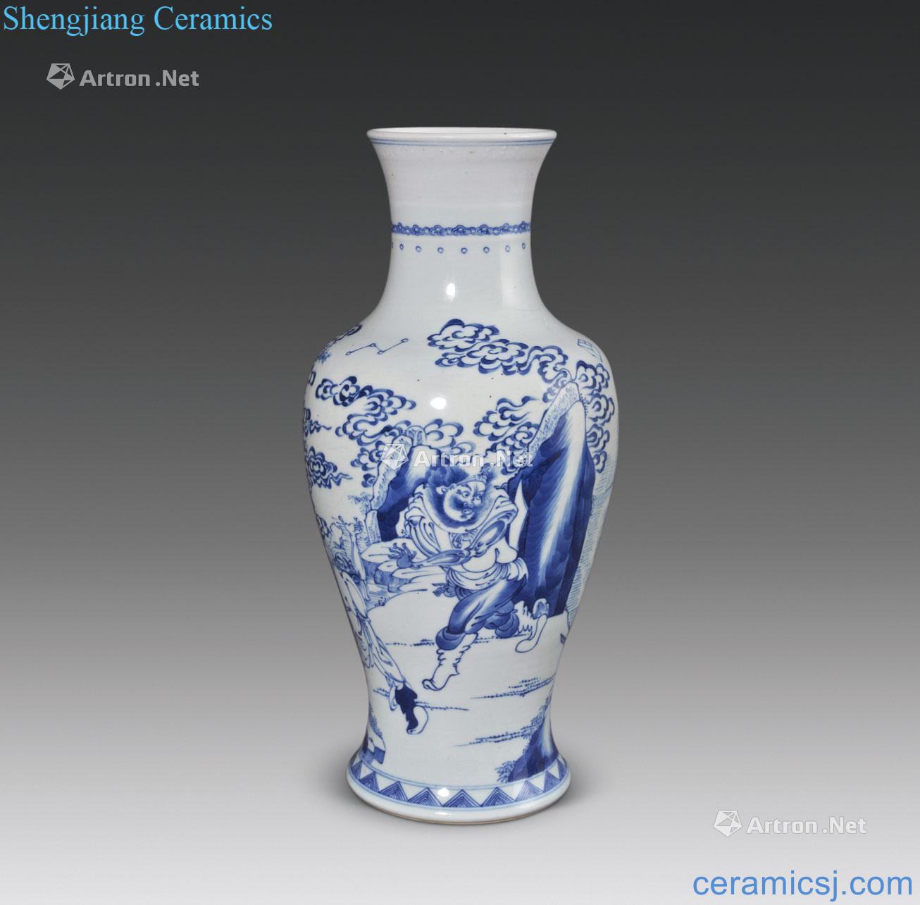 Blue and white kuixing bucket points of the reign of emperor kangxi goddess of mercy bottle