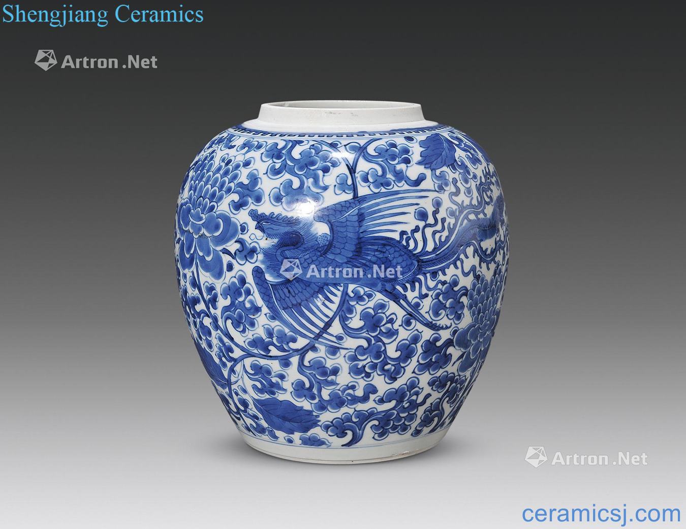 The qing emperor kangxi Blue and white chicken wear peony grains cans