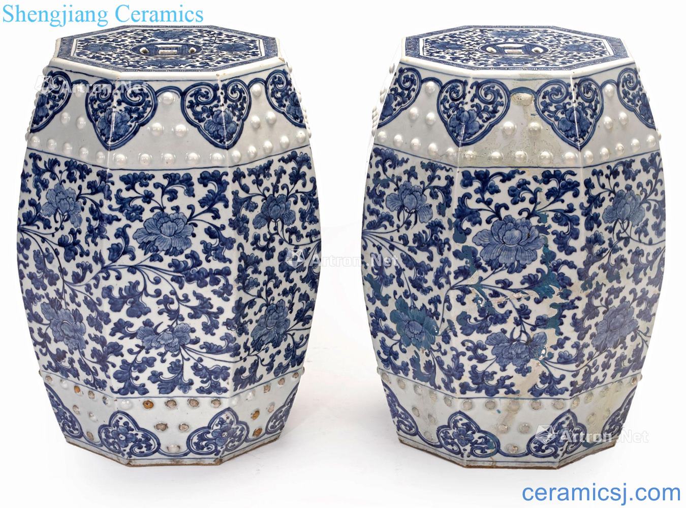 Qing qianlong Blue and white paint around branch pattern eight square stool (a)