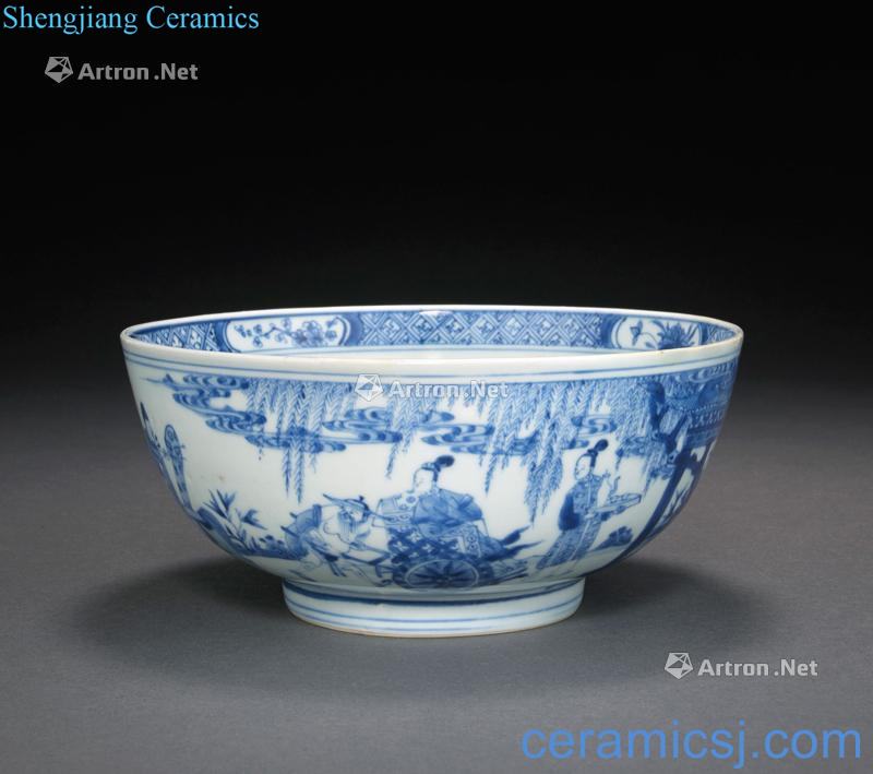 The qing emperor kangxi Blue and white li bai drinking 盌 lines