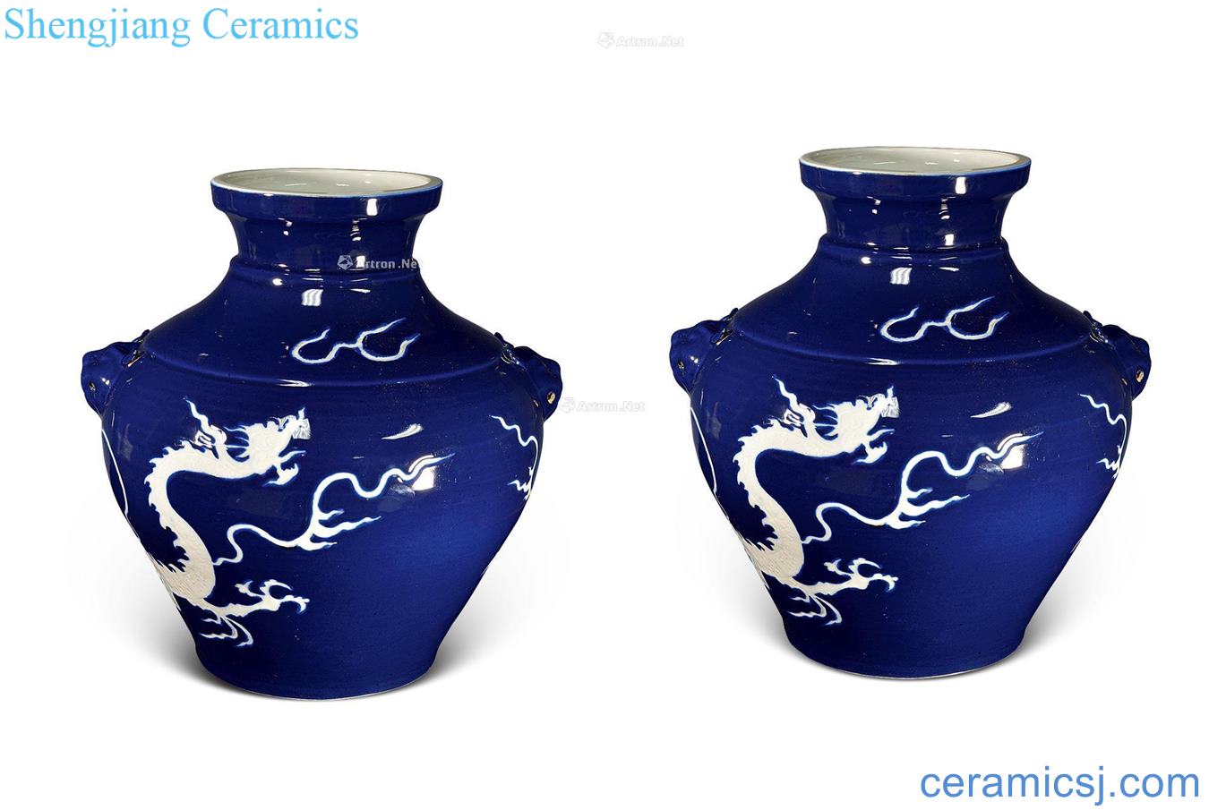 yuan Ji blue glaze white dragon grain pavements tank (a)