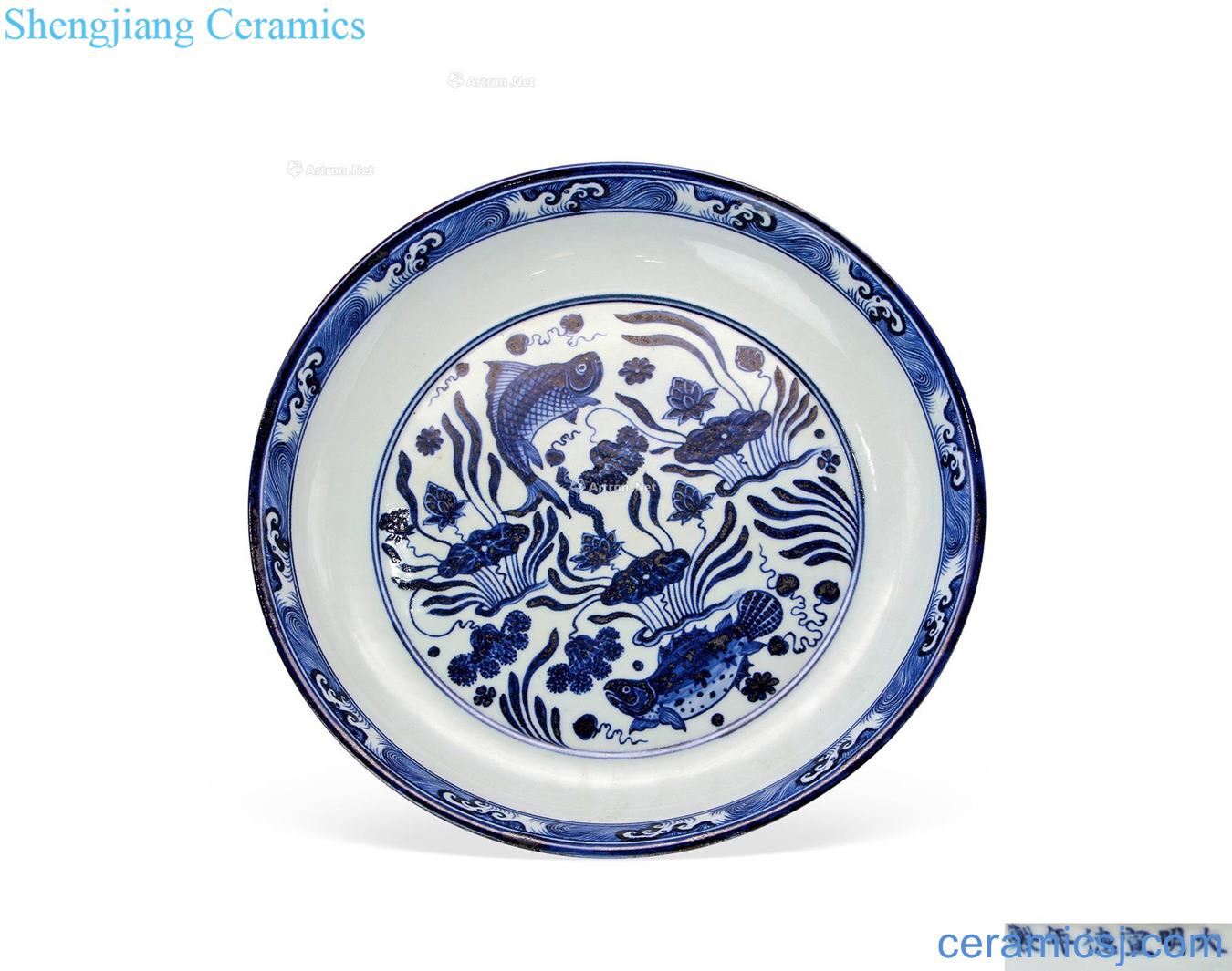 Ming xuande Blue and white lotus fish grain market