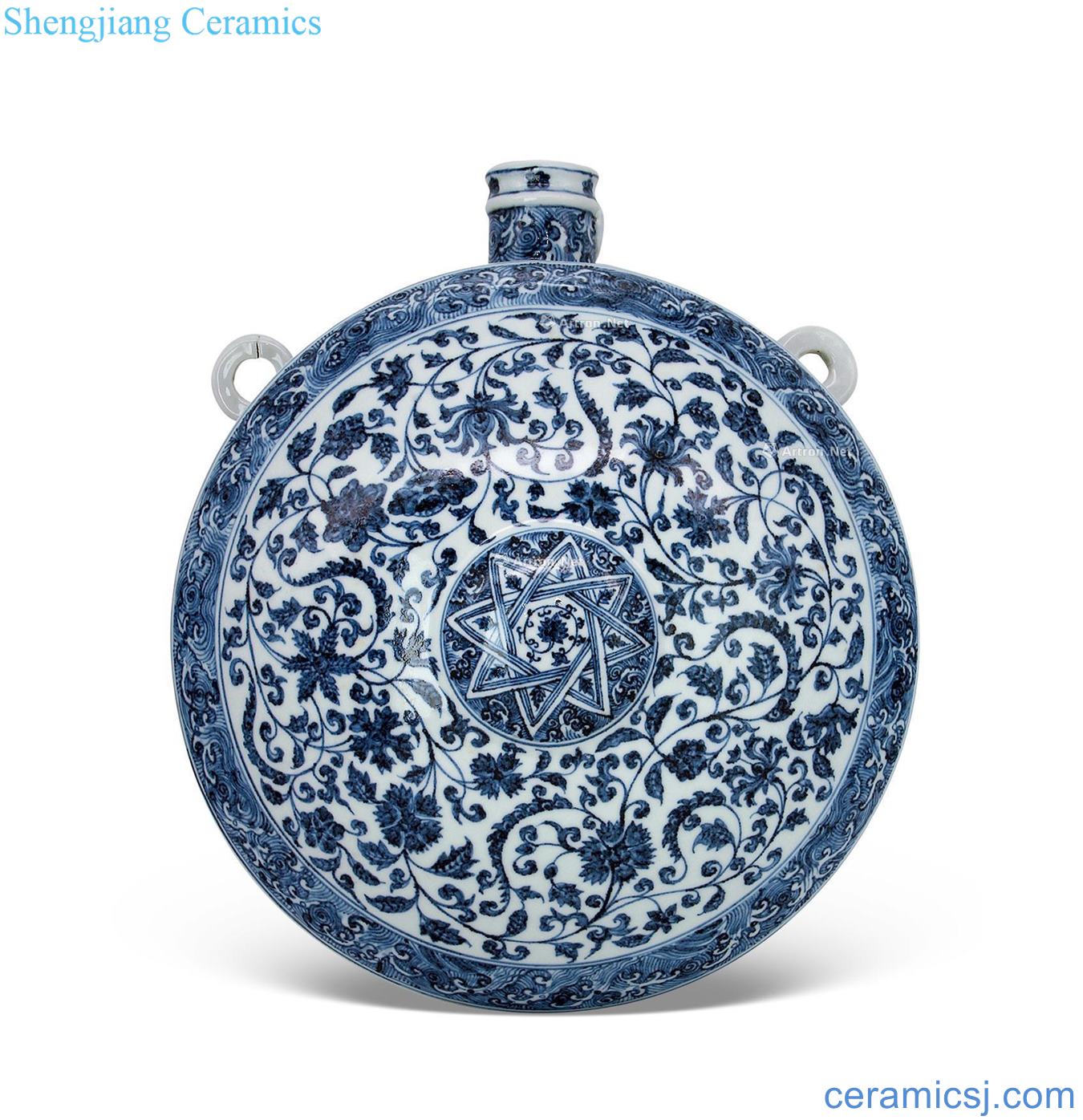 Ming Blue and white peony flower grain flat bottles