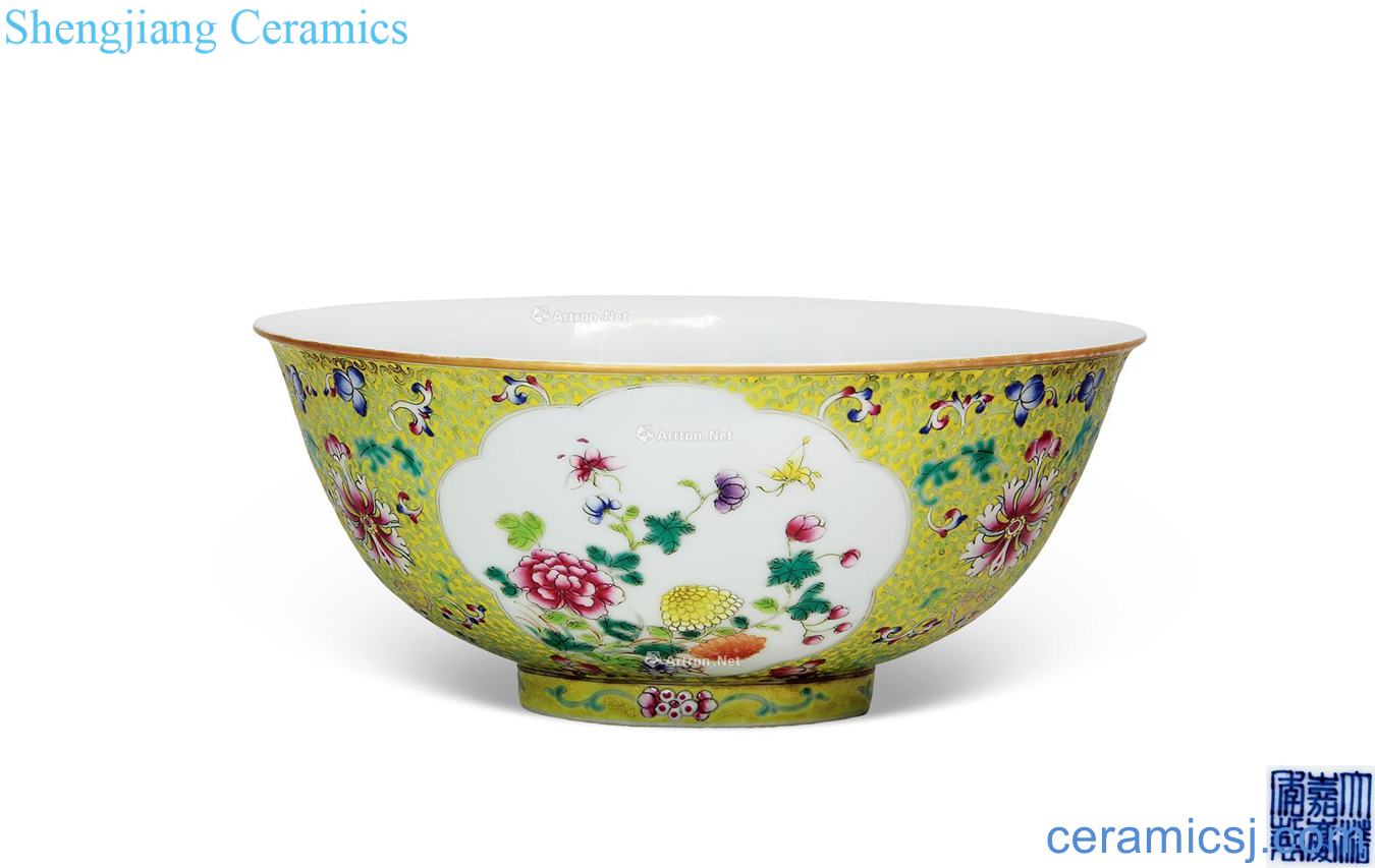 Qing jiaqing to pastel yellow medallion flowers green-splashed bowls