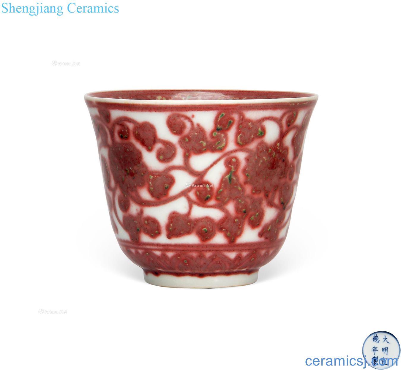 Ming xuande Blue and white flower grain cup youligong tangled branches