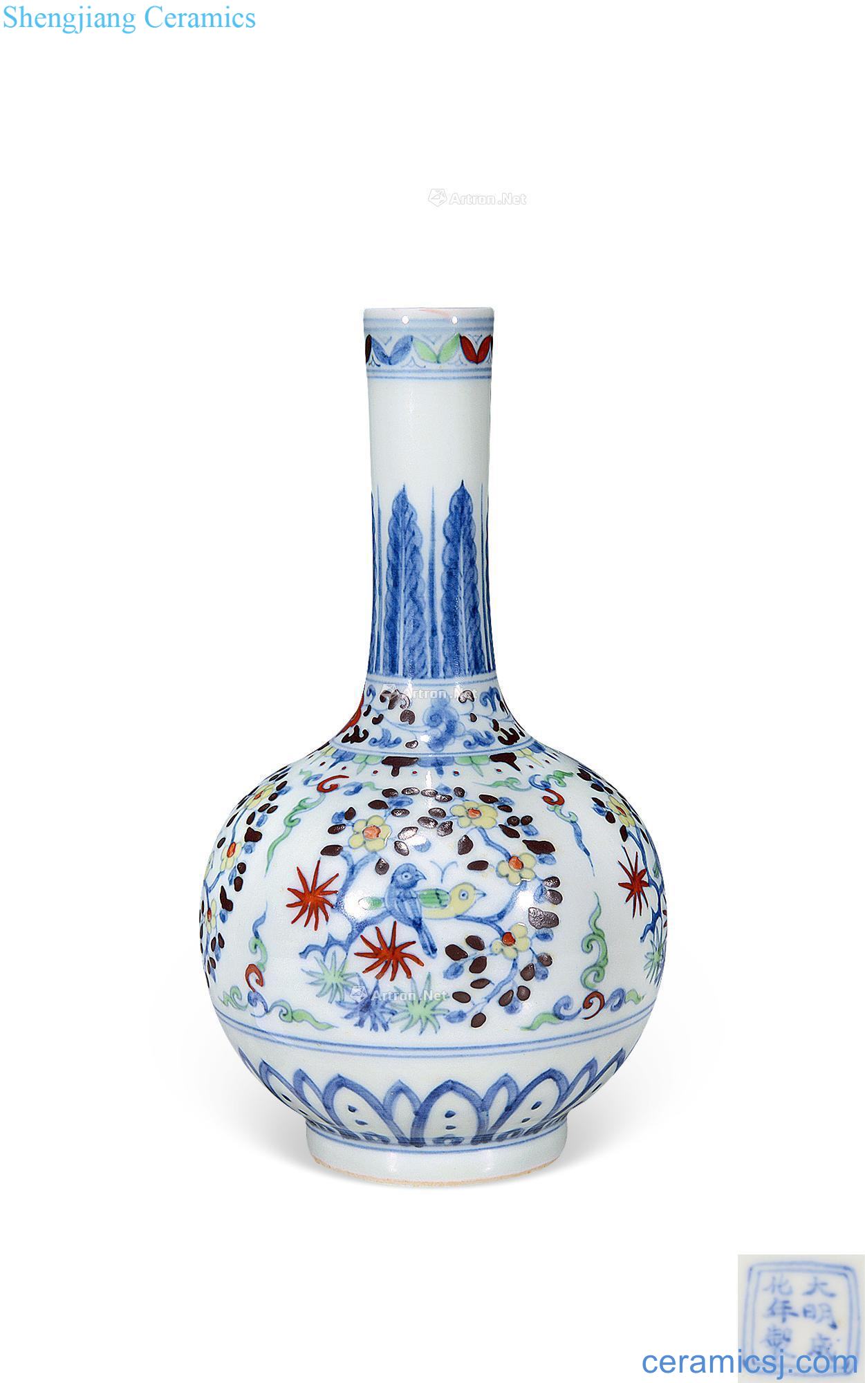 in Dou CaiTuan flower-and-bird lines straight flask
