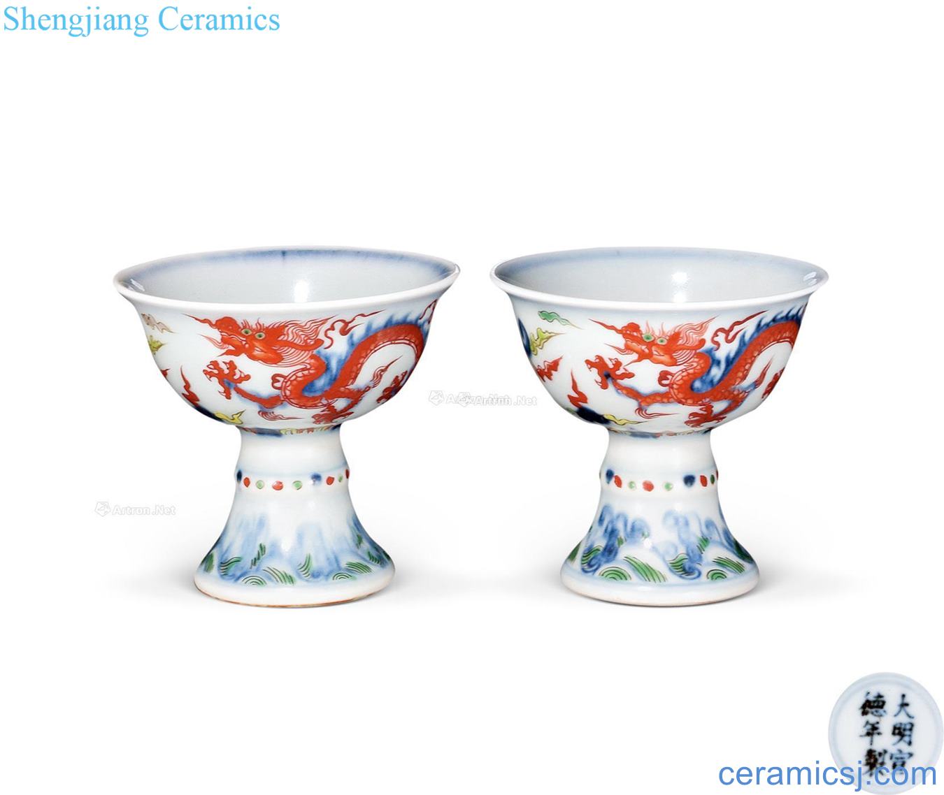 Ming xuande Colorful longfeng grain footed cup (a)