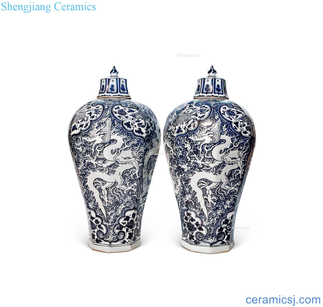 The yuan dynasty The sea dragon eight arrises blue plum bottle (a)