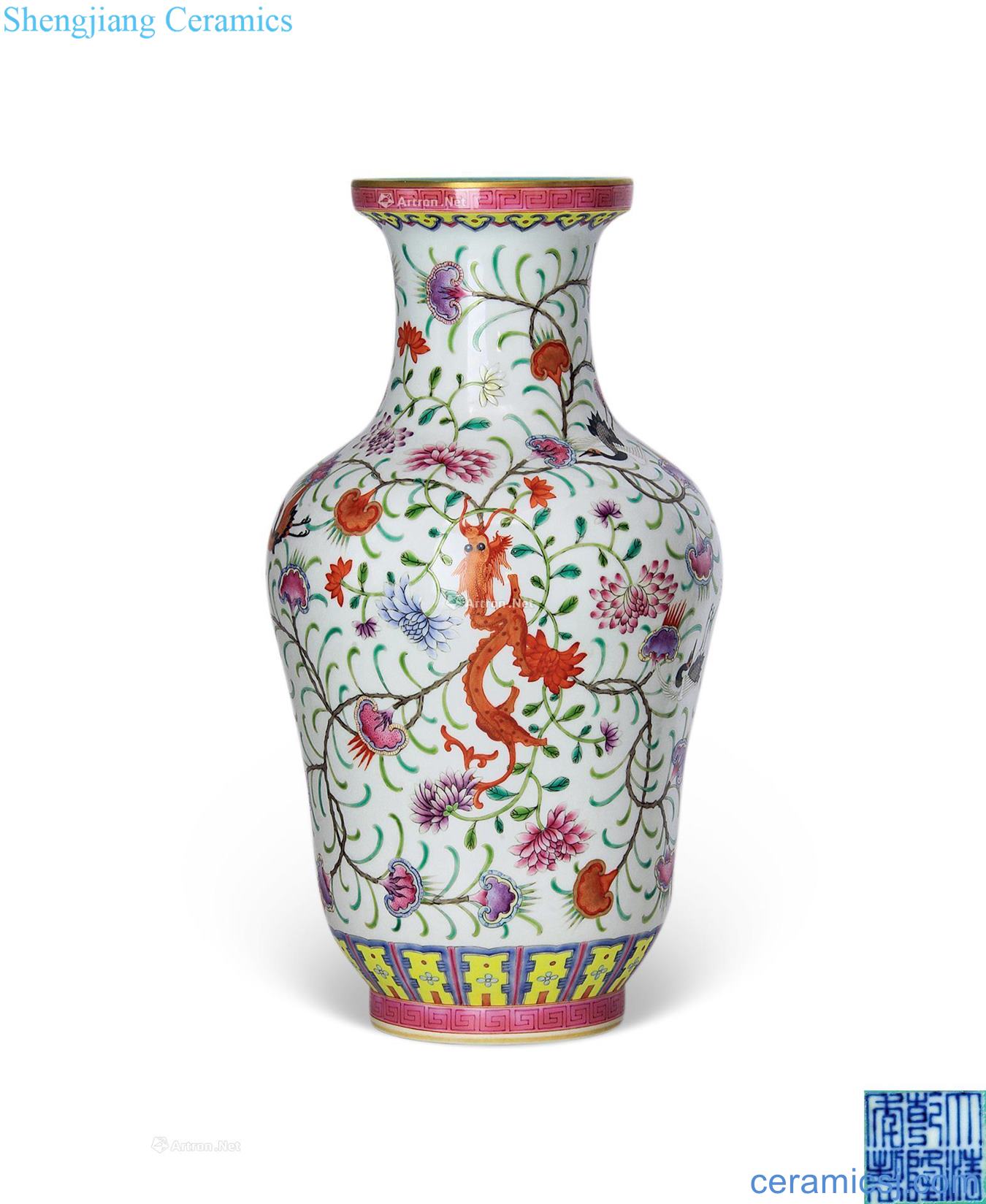 Qianlong pastel flower dragon dish buccal bottle
