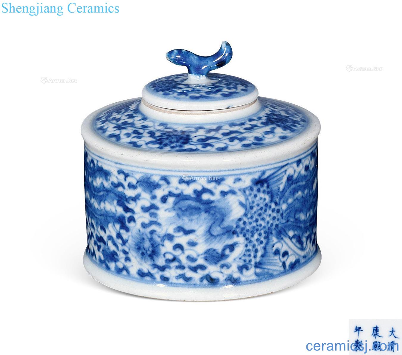 The qing emperor kangxi Blue and white chicken wear floral print spice jar