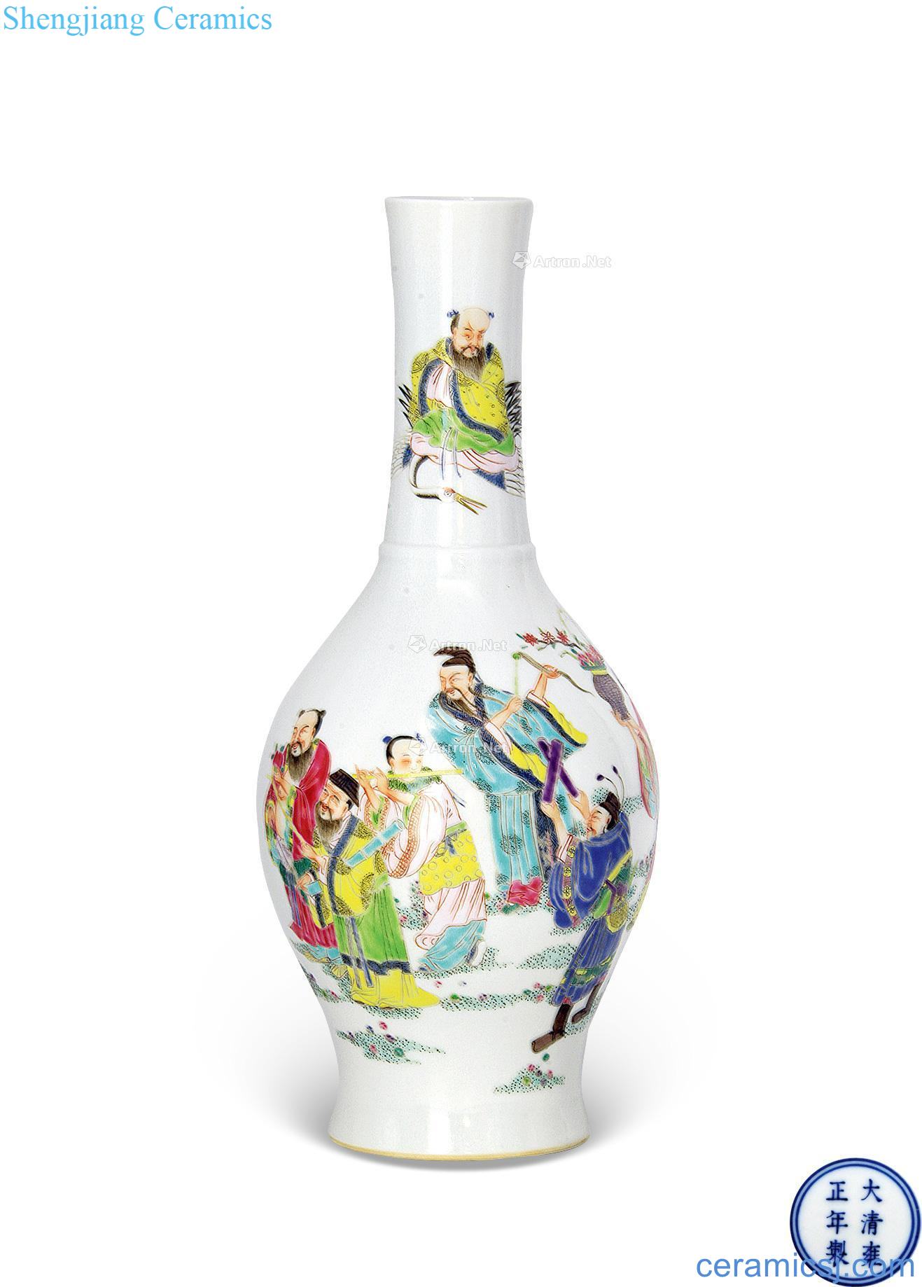 Yongzheng pastel landscape character immortal figure olive bottle