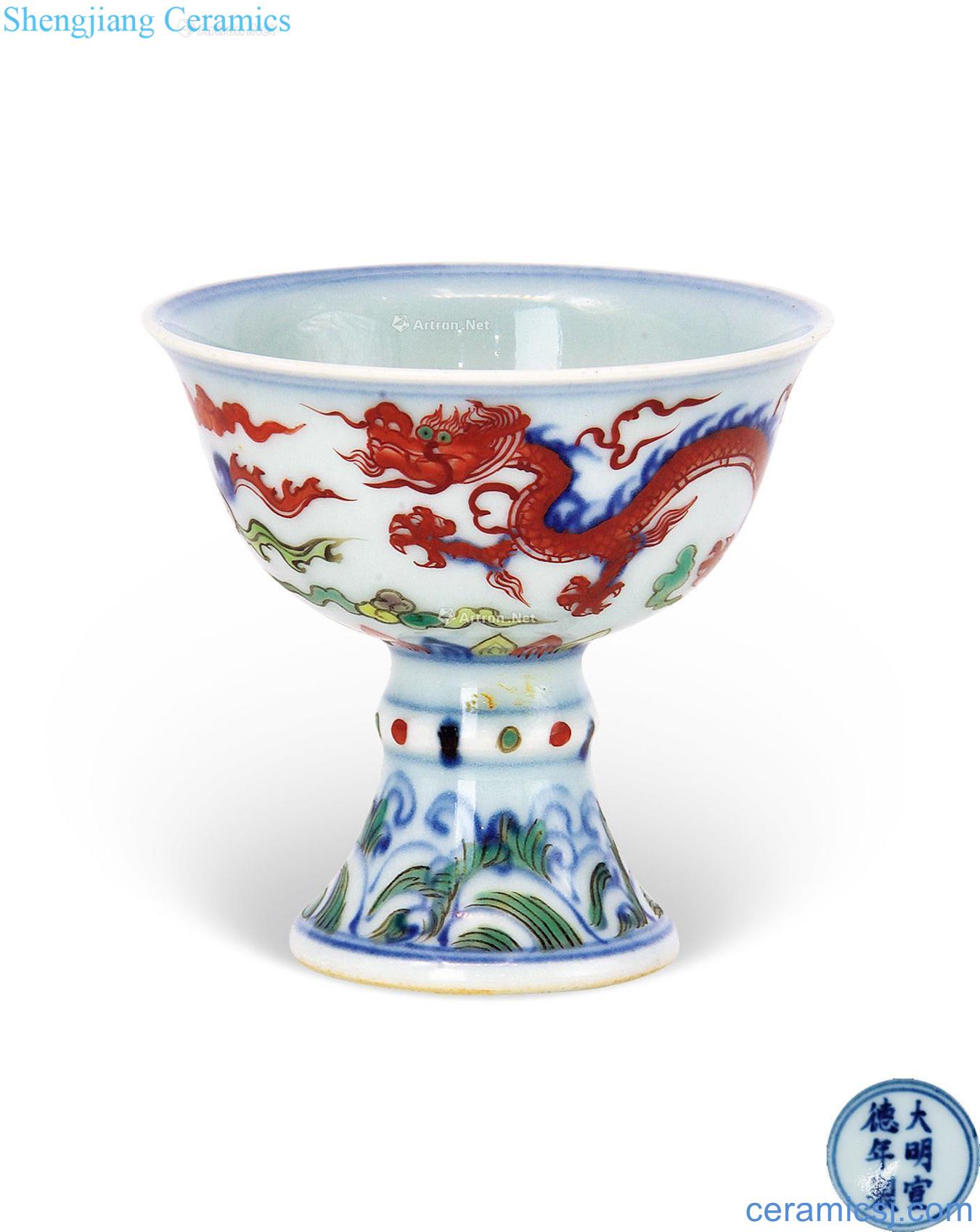 Ming xuande longfeng colorful sea grain footed cup