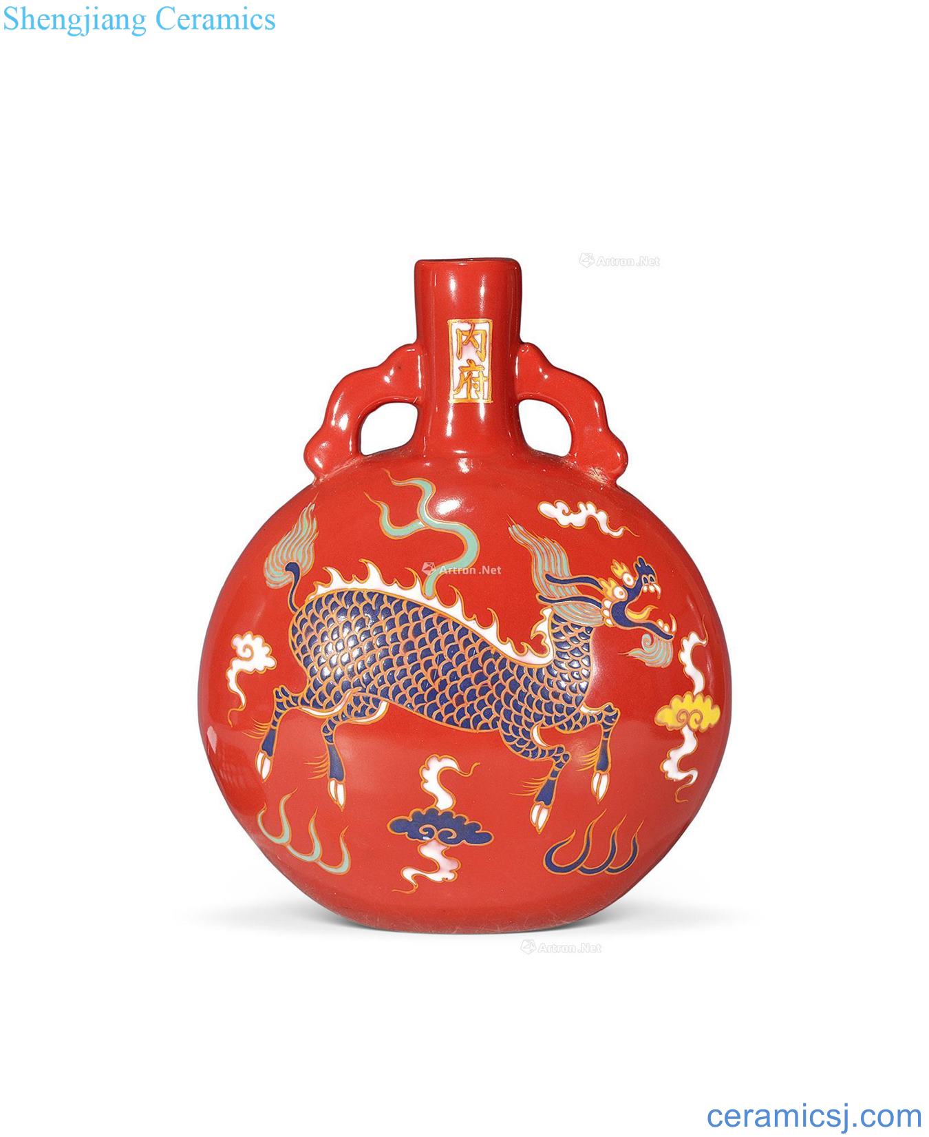 Ming Red glaze longfeng tattoos on bottle