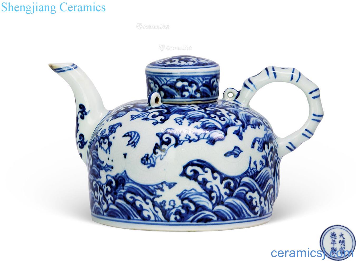 Ming xuande Blue sea white dragon grain pot