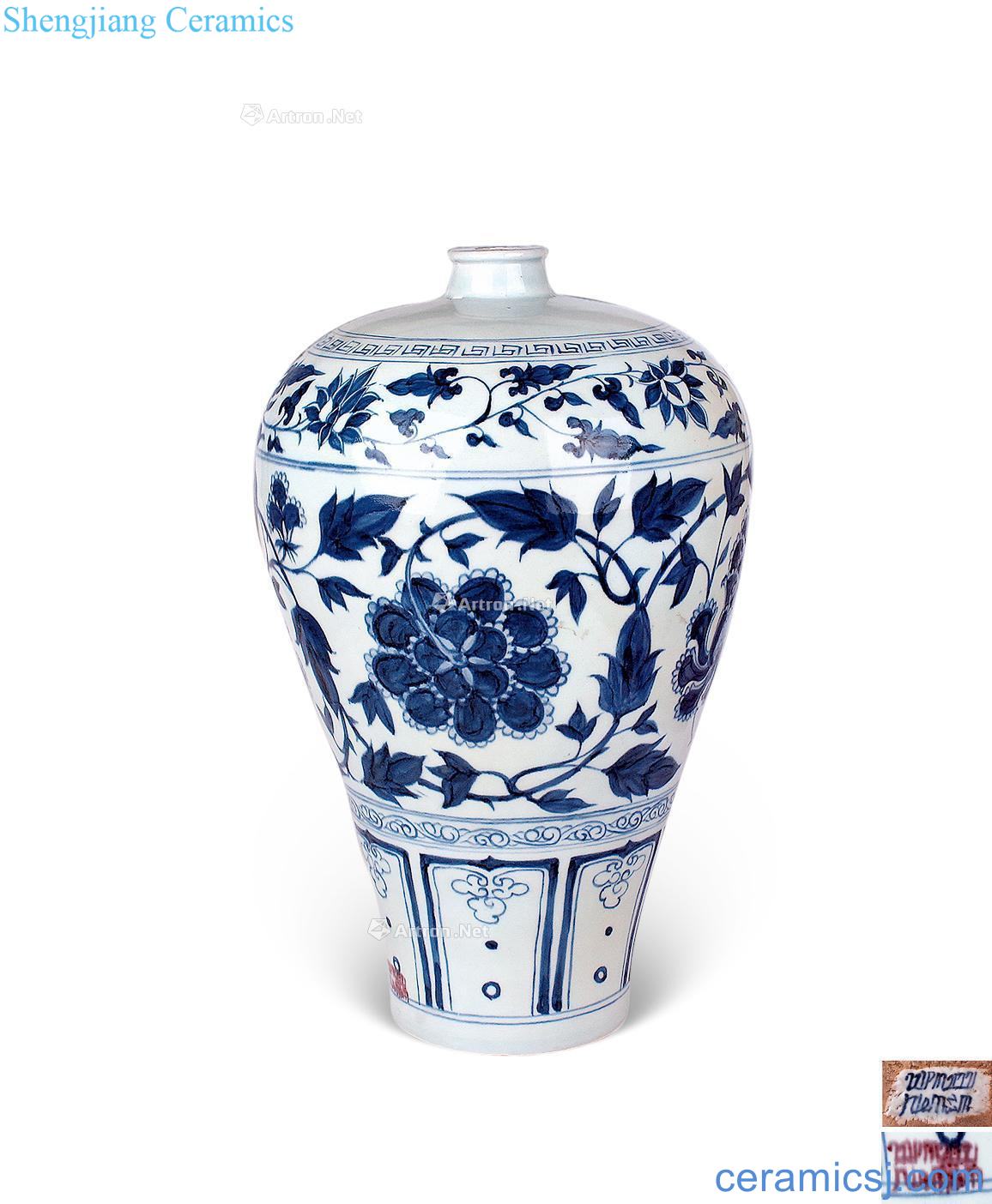 yuan Blue and white flower grain mei bottle wrapped branches