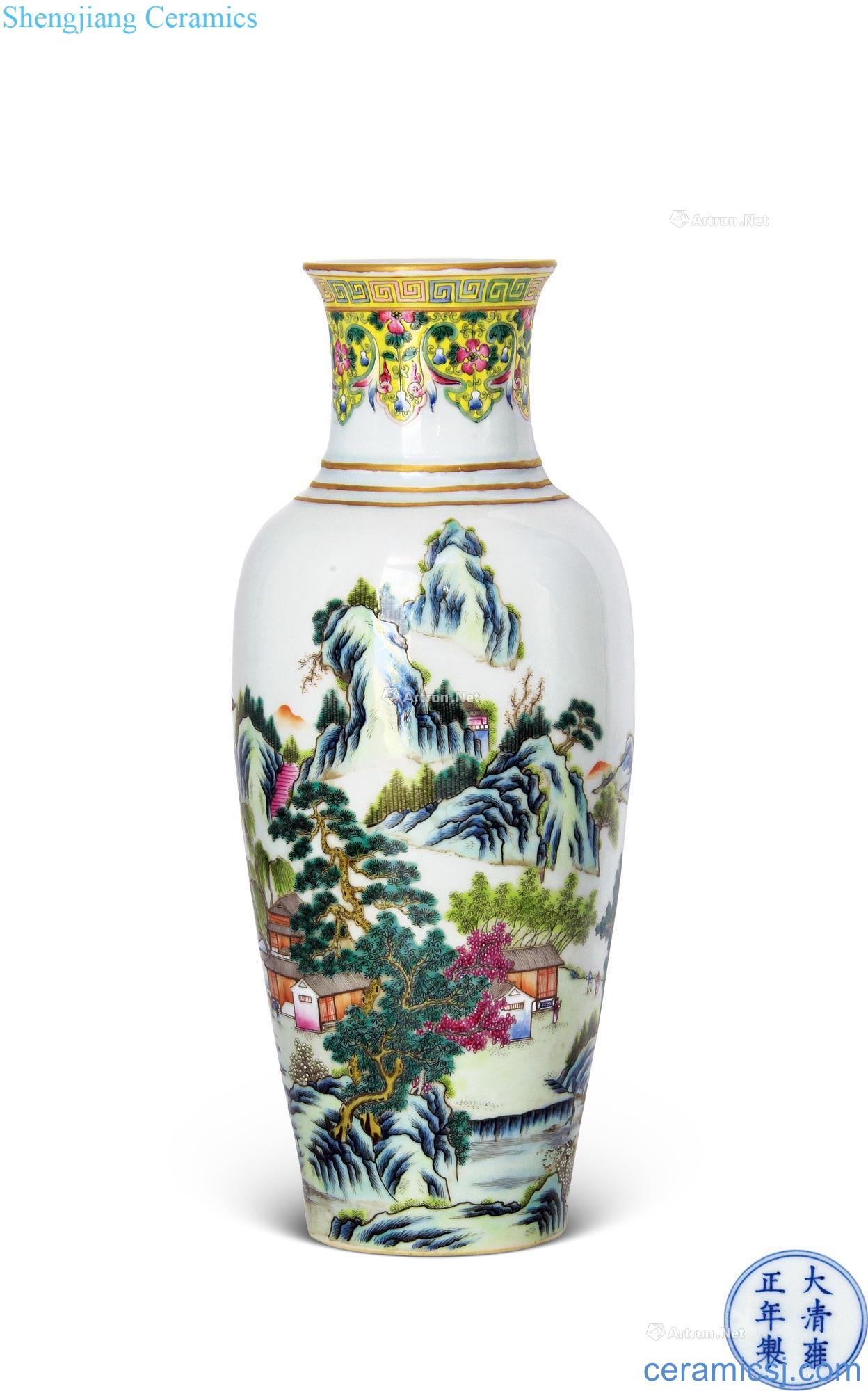 Yongzheng pastel landscape goddess of mercy bottle