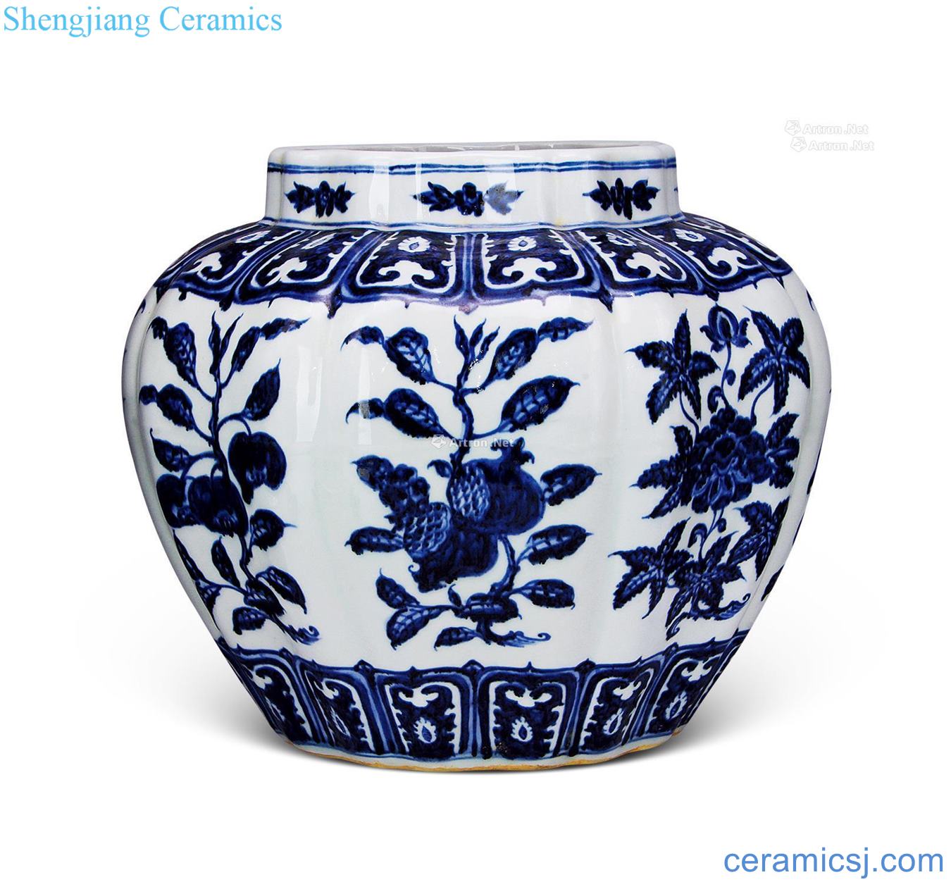 Ming Blue and white flower grain melon leng big cans