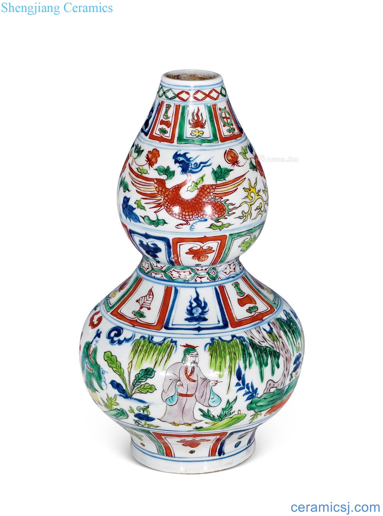 Colorful characters story lines bottle gourd bottle in early Ming dynasty