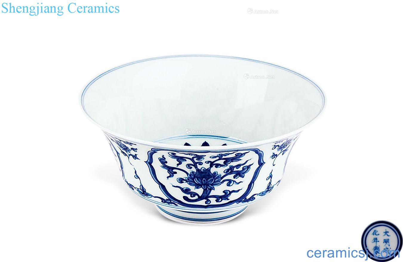 in Blue and white medallion bowl lotus grain palace