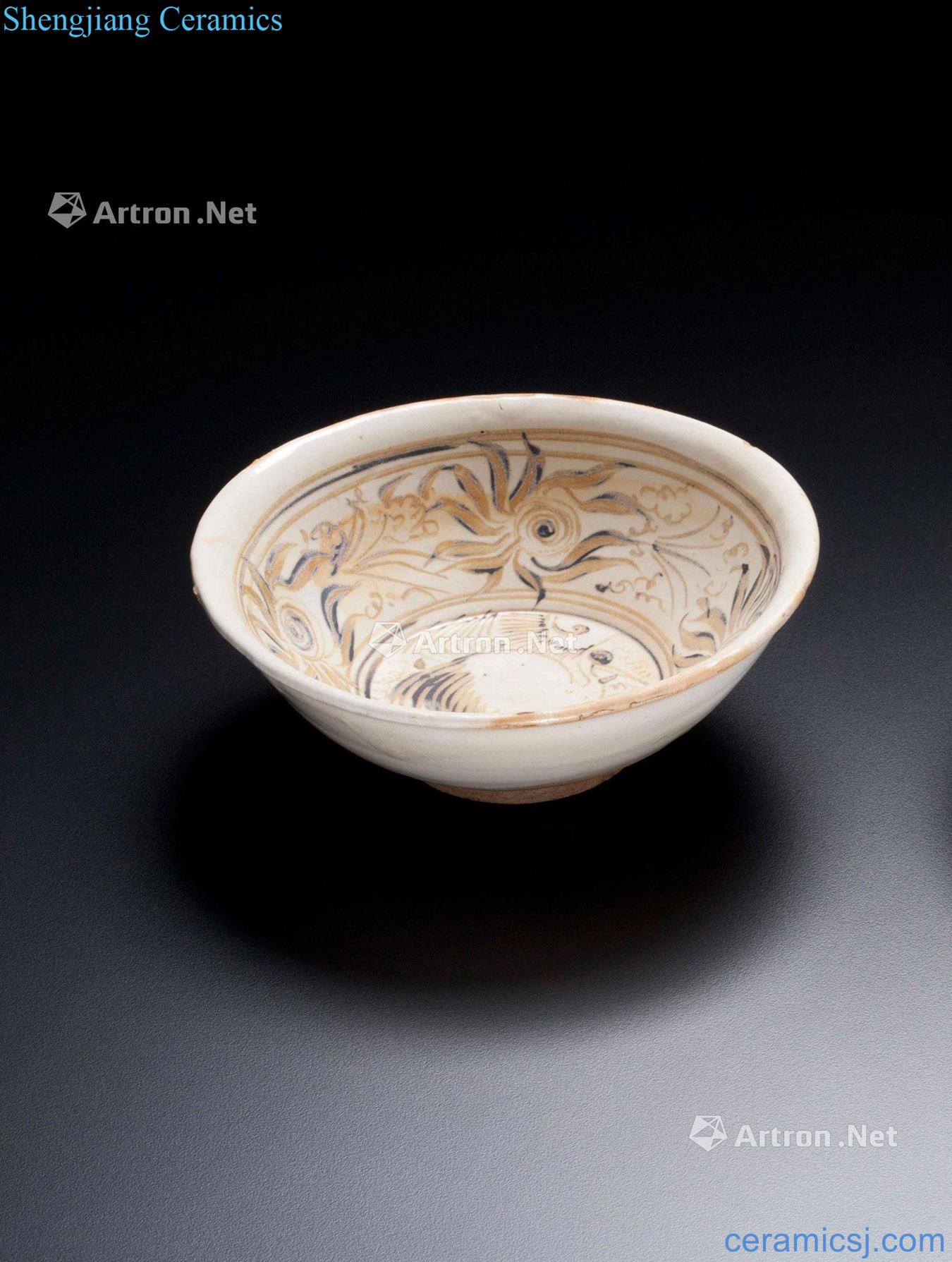 yuan Magnetic state kiln brown color crane green-splashed bowls