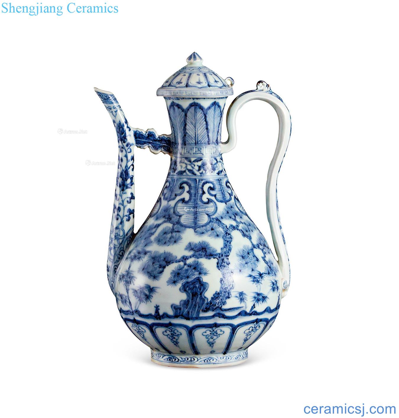 Ming Blue and white, poetic ewer
