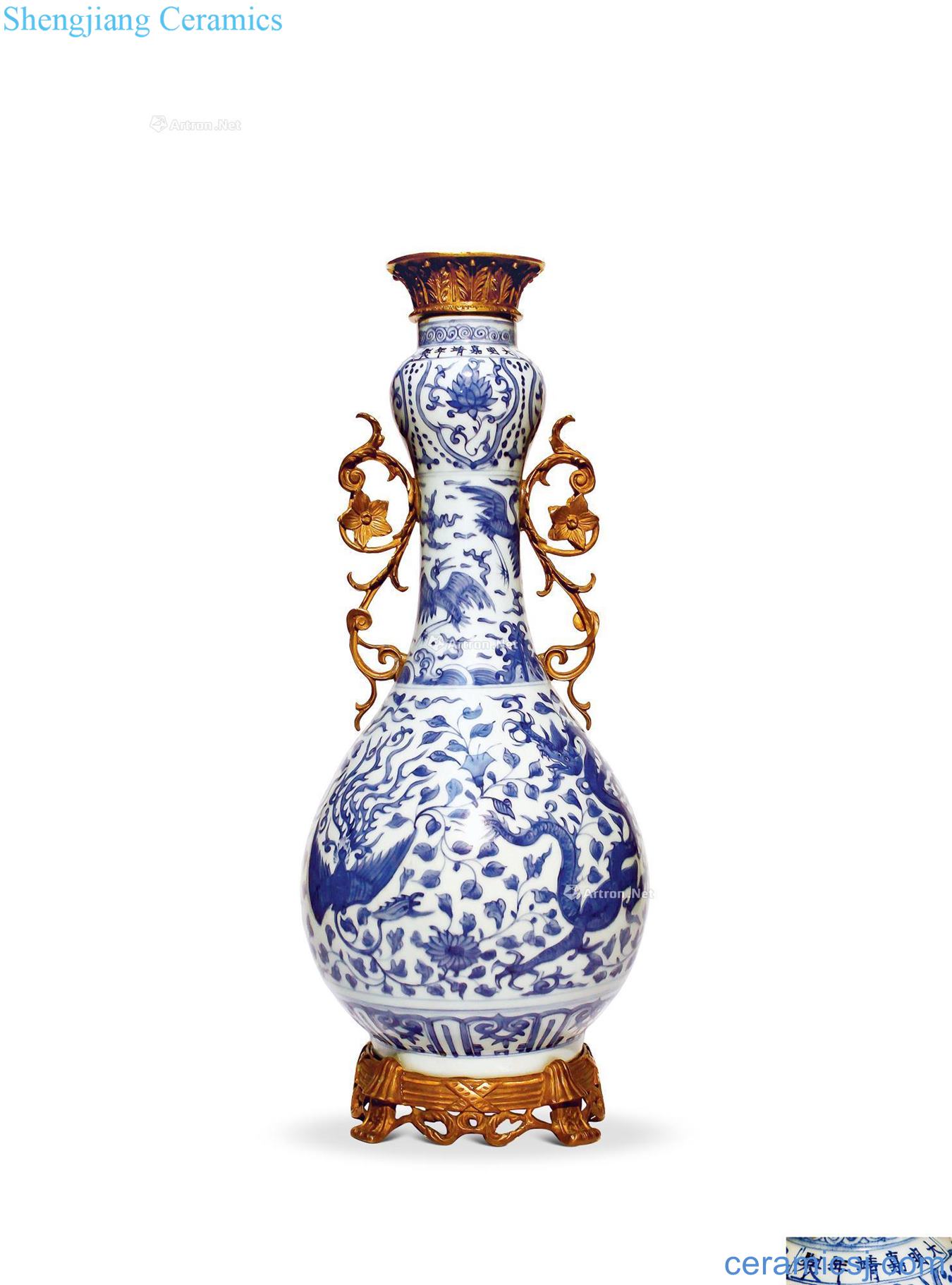 Ming jiajing Blue and white dragon wear floral print bottle inlaid copper ACTS the role of garlic