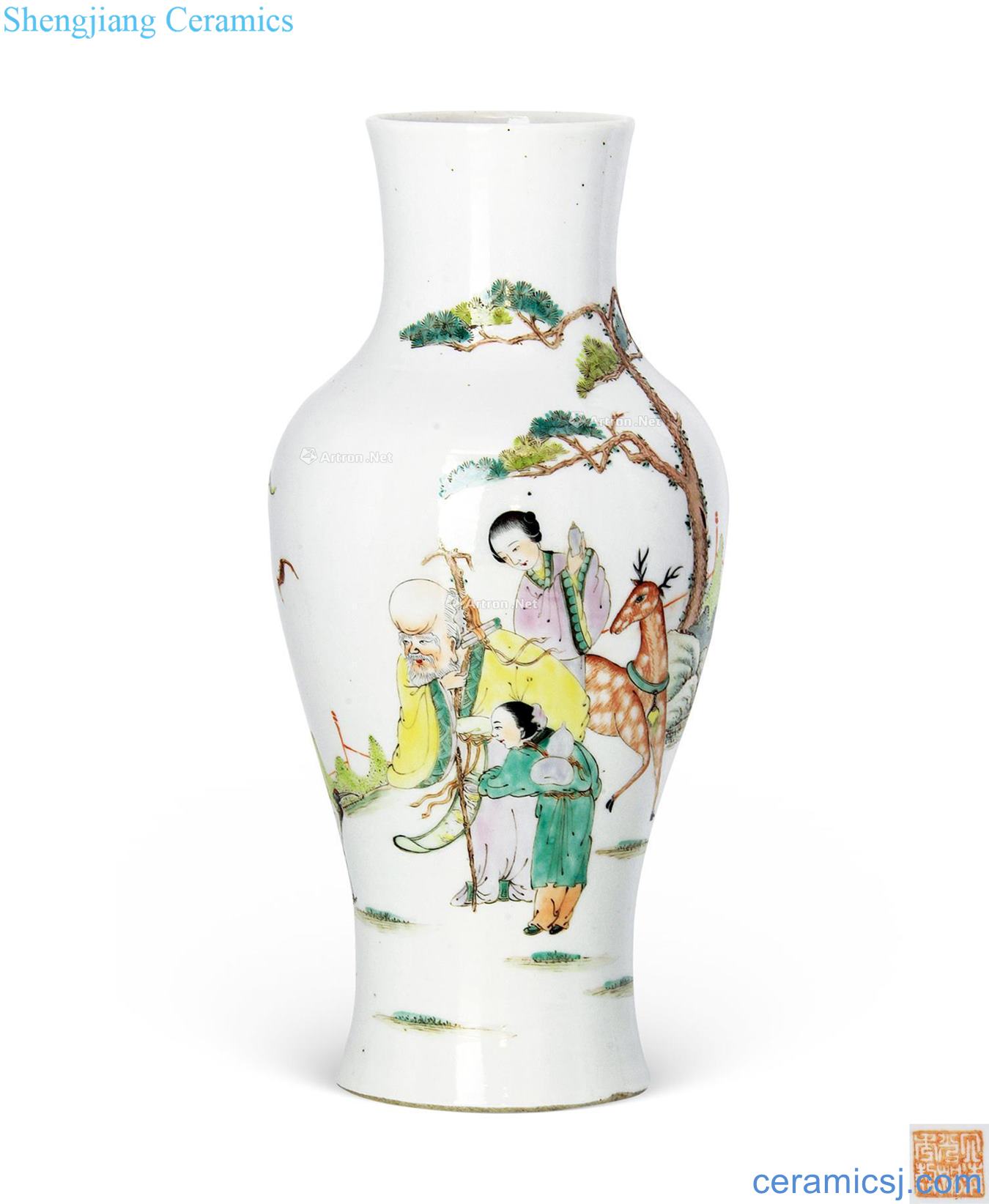In the late qing pastel landscape character sika deer goddess of mercy bottle