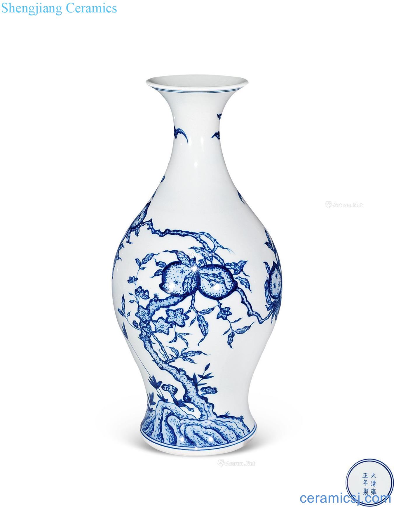 Qing yongzheng Blue and white live lines olive our mouth bottle