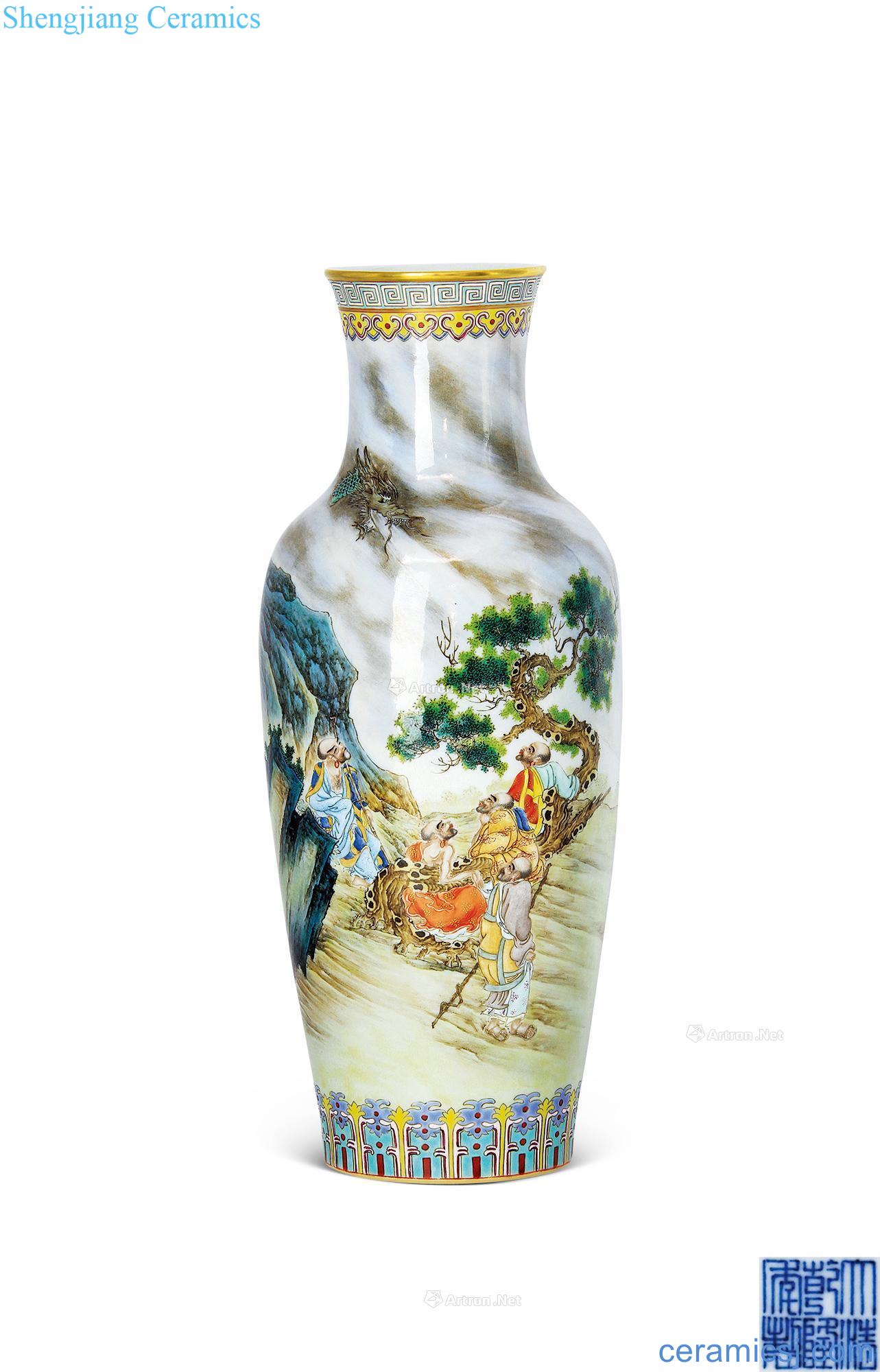 Qianlong pastel landscapes fairy figure goddess of mercy bottle
